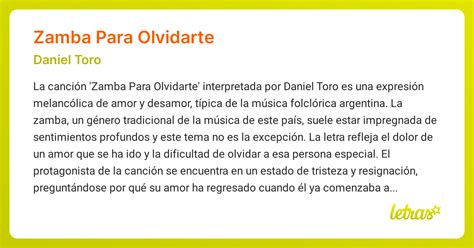 Letras De Daniel Toro Zamba Para Olvidar
