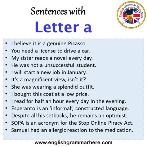 Letter A In A Sentence Esp Good Sentence Sentences With Letter A - Sentences With Letter A