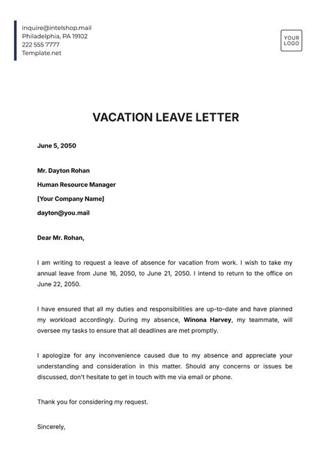 Letter About Vacation