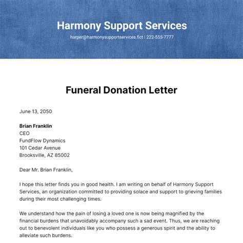 letter asking donations for death family