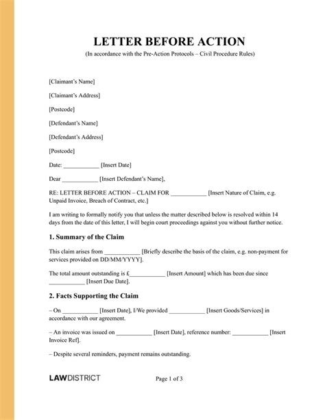 Letter Before Action Sample