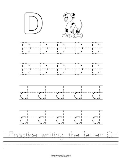 Letter D Worksheets Twisty Noodle Practice Writing Letter D - Practice Writing Letter D