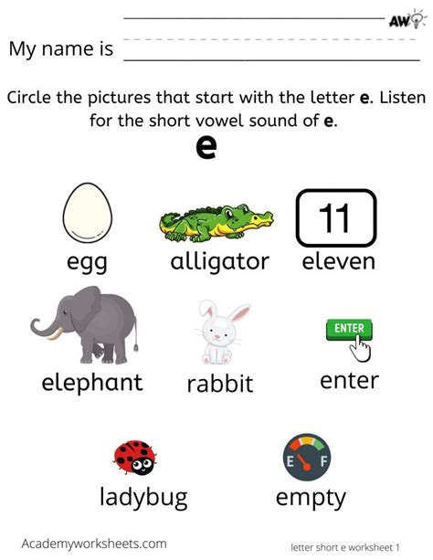 Letter E Worksheets E Words For Kids - E Words For Kids