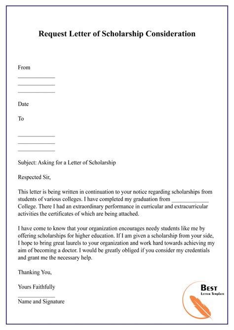 Letter For Scholarship Request