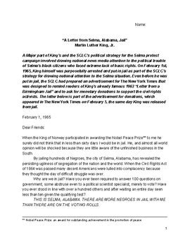 Letter From Selma Jail Martin Luther King Jr Selma Worksheet Answers - Selma Worksheet Answers