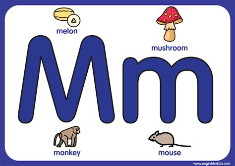 Letter M Large Alphabet Picture Card Printable Color Letter M Pictures For Preschool - Letter M Pictures For Preschool