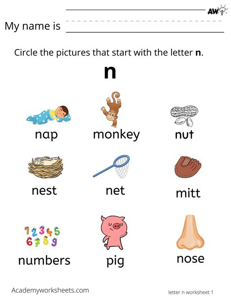 Letter N Words Recognition Worksheet All Kids Network Children Words That Start With N - Children Words That Start With N