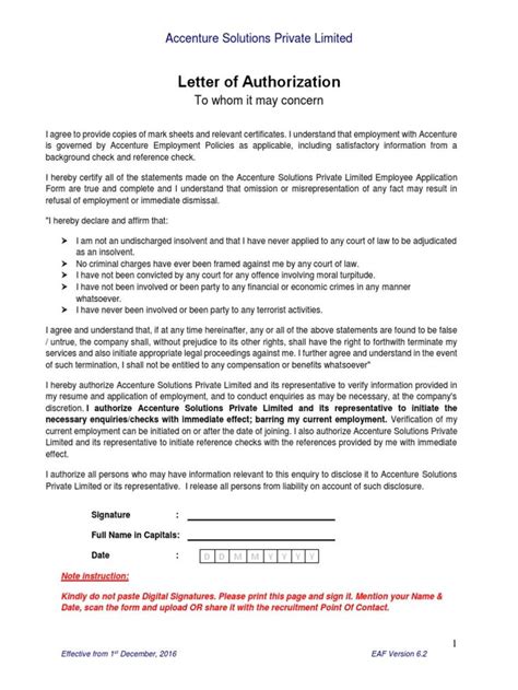Letter Of Authorization Accenture