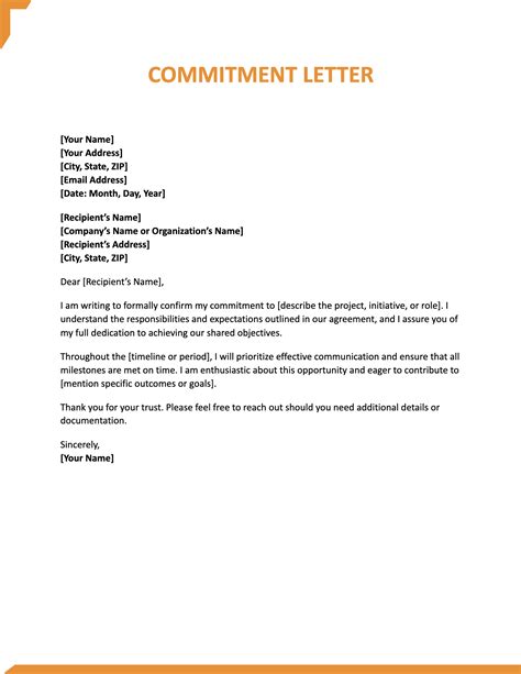 Letter Of Commitment For Investment Template