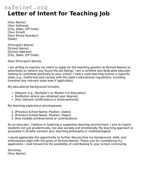 Letter Of Intent Teaching