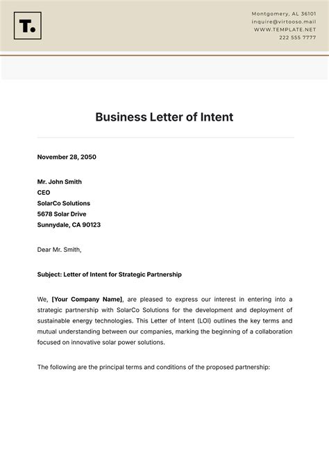Letter Of Intent Template For School