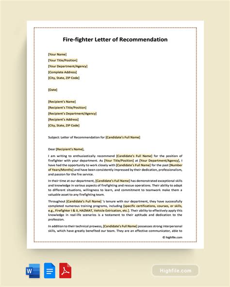 Letter Of Recommendation Firefighter