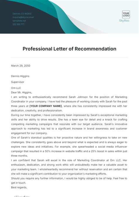 letter of recommendation format barista