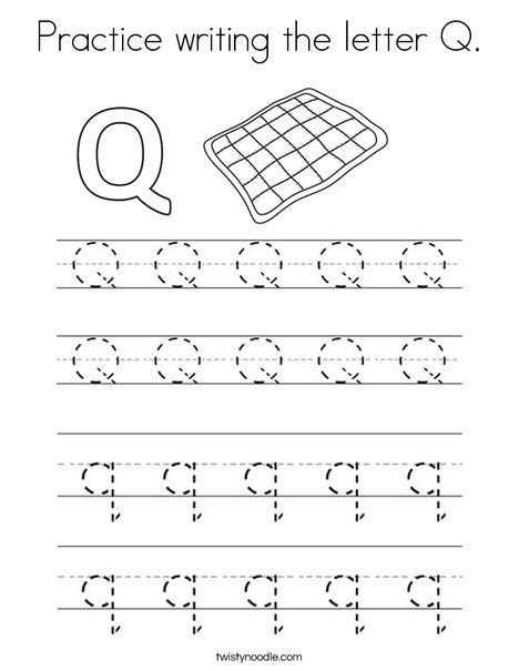 Letter Q Worksheets Twisty Noodle Writing Letter Q - Writing Letter Q