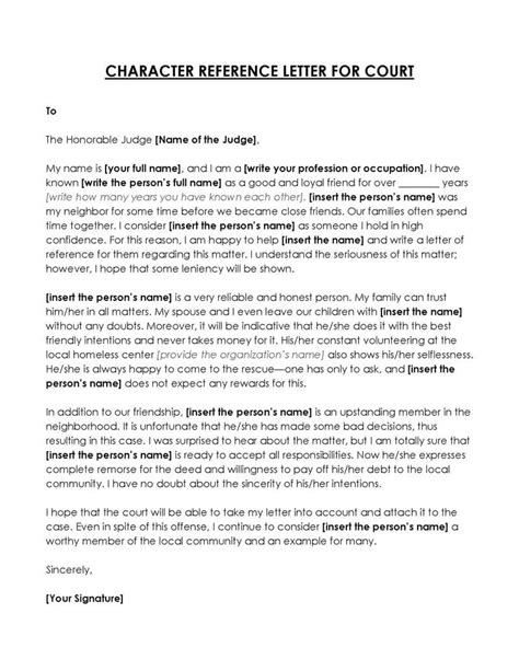 letter samples character reference court for self