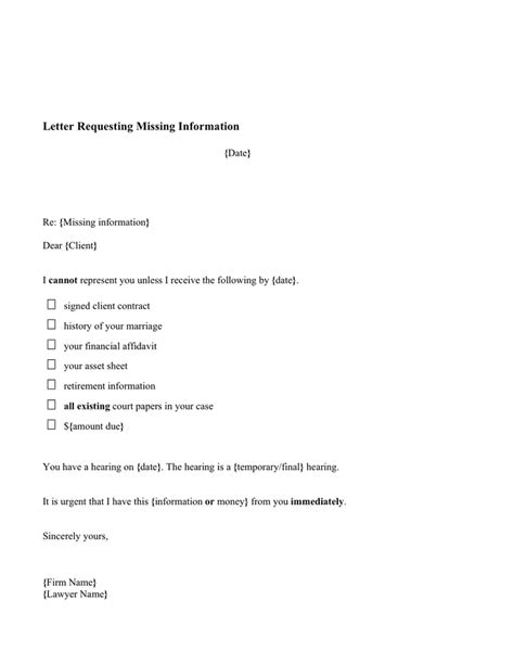 Letter Samples Requesting Missing Information