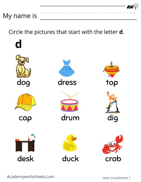 Letter Sounds D Worksheet Education Com D Sound Words With Pictures - D Sound Words With Pictures