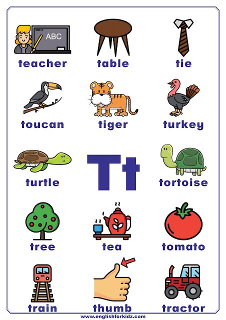 Letter T Words And Pictures Printable Cards Tree Pictures Starting With Letter T - Pictures Starting With Letter T