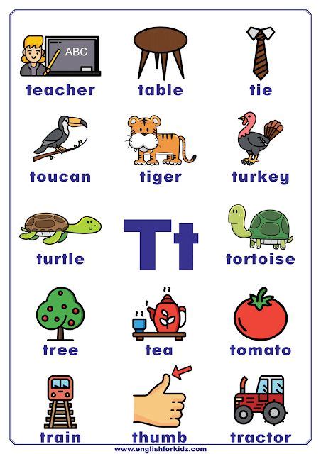 Letter T Words For Kindergarten Amp Preschool Kids Kindergarten Words That Start With T - Kindergarten Words That Start With T