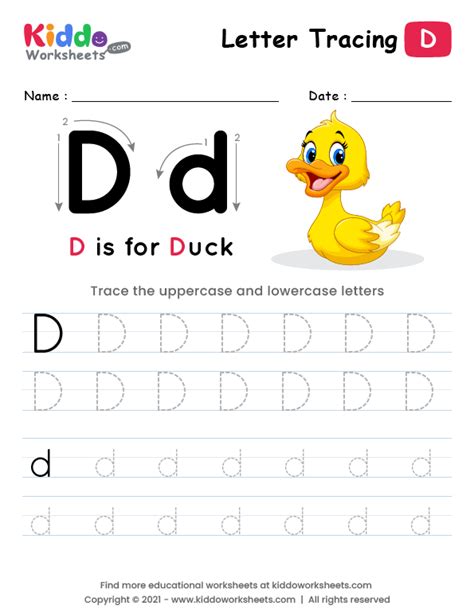 Letter Tracing Alphabet D Kiddoworksheets Letter D Practice Sheet - Letter D Practice Sheet