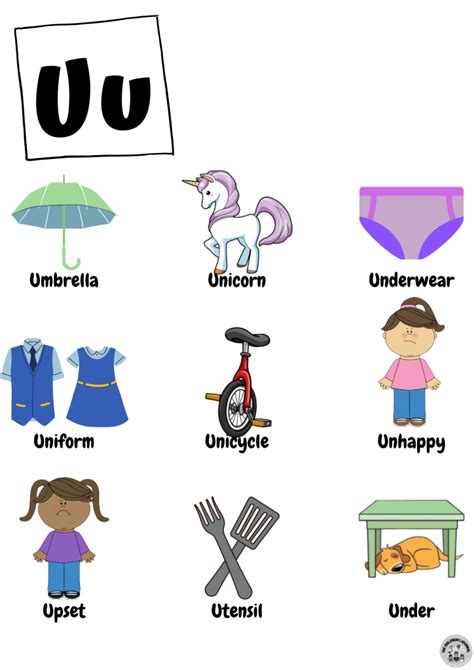 Letter U Words Amp Things For Preschool Amp Sight Words That Start With U - Sight Words That Start With U
