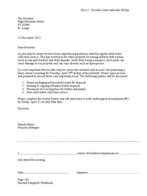 letter with tear off sample