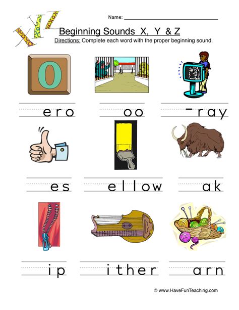 Letter X Y And Z Worksheets For Kids Preschool Words That Start With X - Preschool Words That Start With X