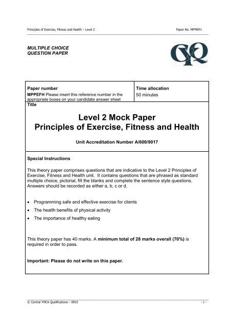 Level 2 Mock Paper Principles Of Exercise Fitness And Health