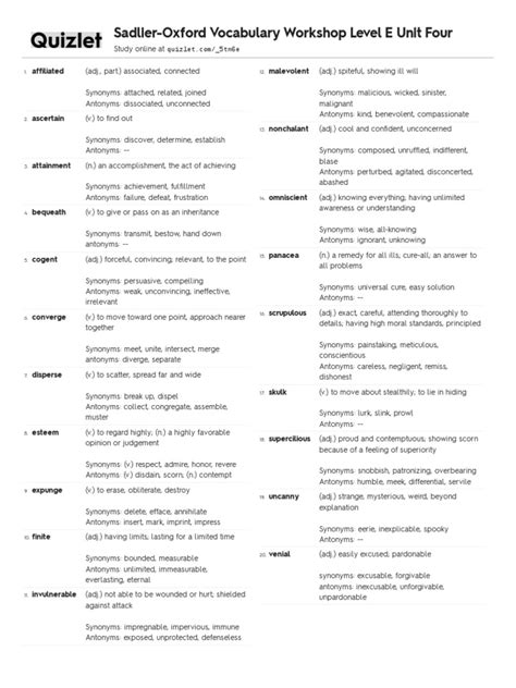 Level E Unit 4 Vocab Answers