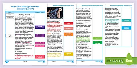 level writing exemplification persuasive