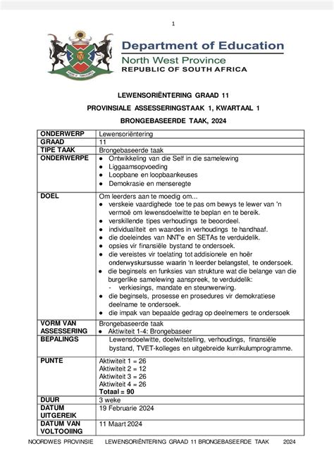 Read Online Lewensorientering Graad 11 Taak 1 Memorandum 2015 