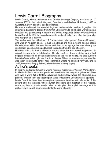 lewis carroll biography summary examples