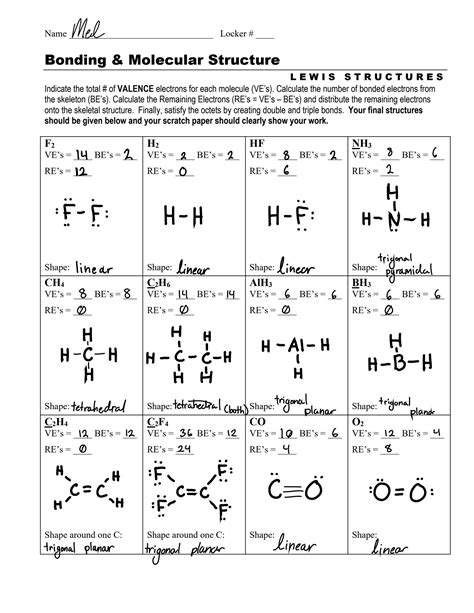 Lewis Structure Worksheet 3 Answer Key