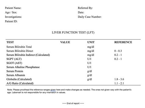 Lft Test Report Sample