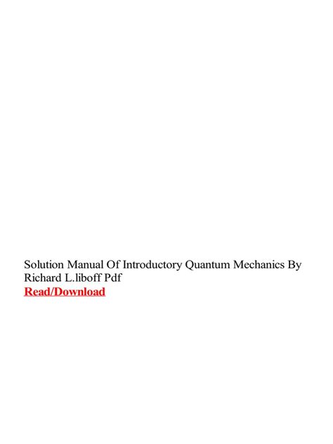 Liboff Quantum Mechanics Solution