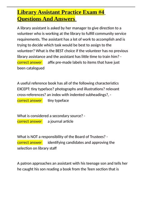 library assistant written exam
