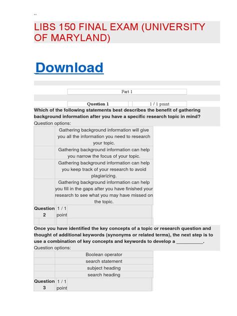 Libs 150 Final Exam