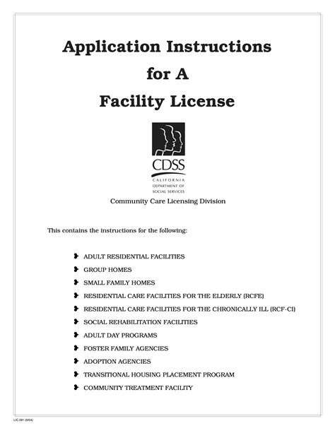 Read Lic 281 09 04 Application Instructions For A Facility License Pdf 