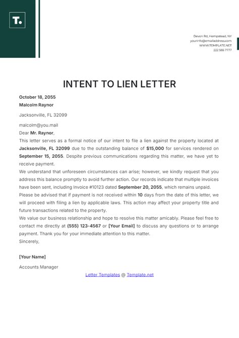 Lien Letter Sample