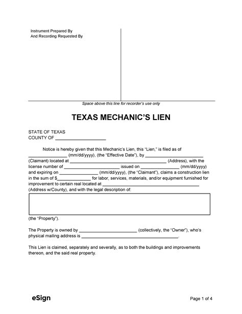 Lien Release Mechanical Form Texas