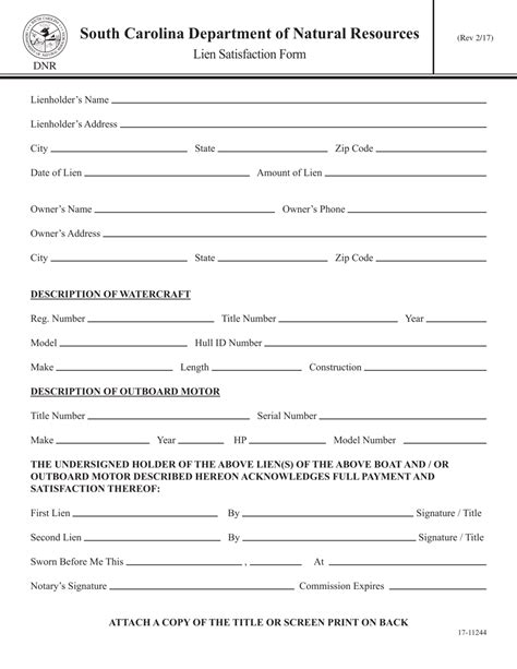 Read Lien Satisfaction Form South Carolina Department Of Free 
