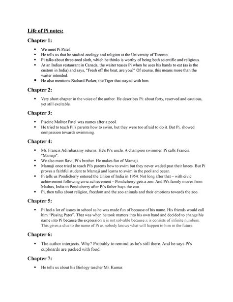 Life Of Pi Chapter Notes