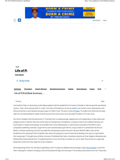 Life Of Pi Sparknotes
