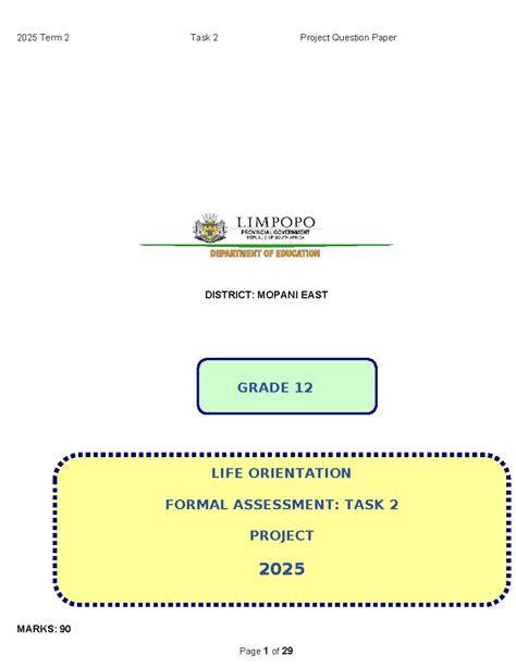 Life Orientation Task 2 Project Grade 12
