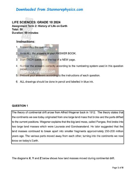 Life Sciences Assignment 2014 Memo