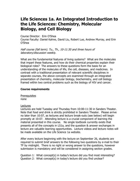 Life Sciences Harvard University Introduction Of Life Science - Introduction Of Life Science