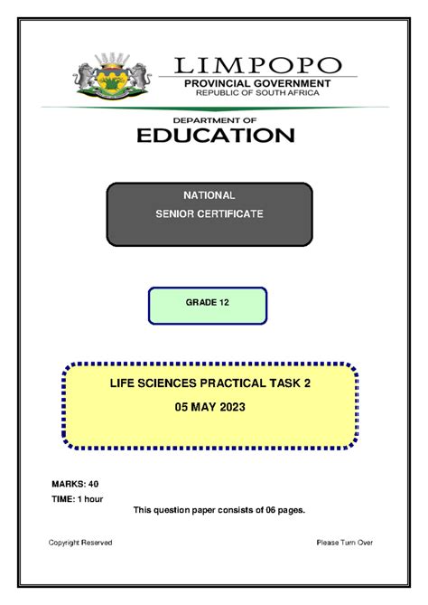 Life Sciences Practical 3 Grade 11 Memorandum