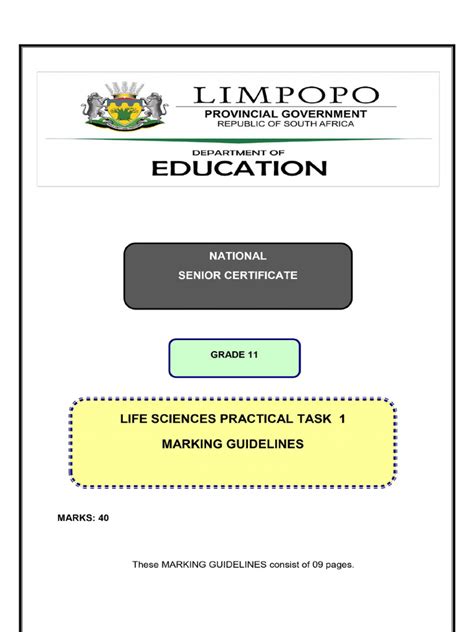 Life Sciences Practical Memorandum 2012 Grade 10