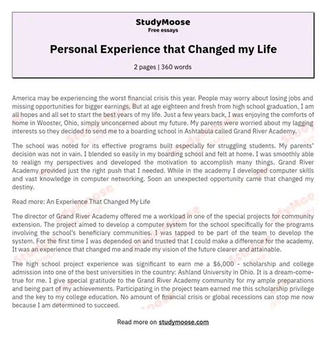 Download Life Changing Experience Paper 