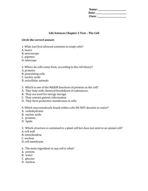 Full Download Life Science Chapter Test 
